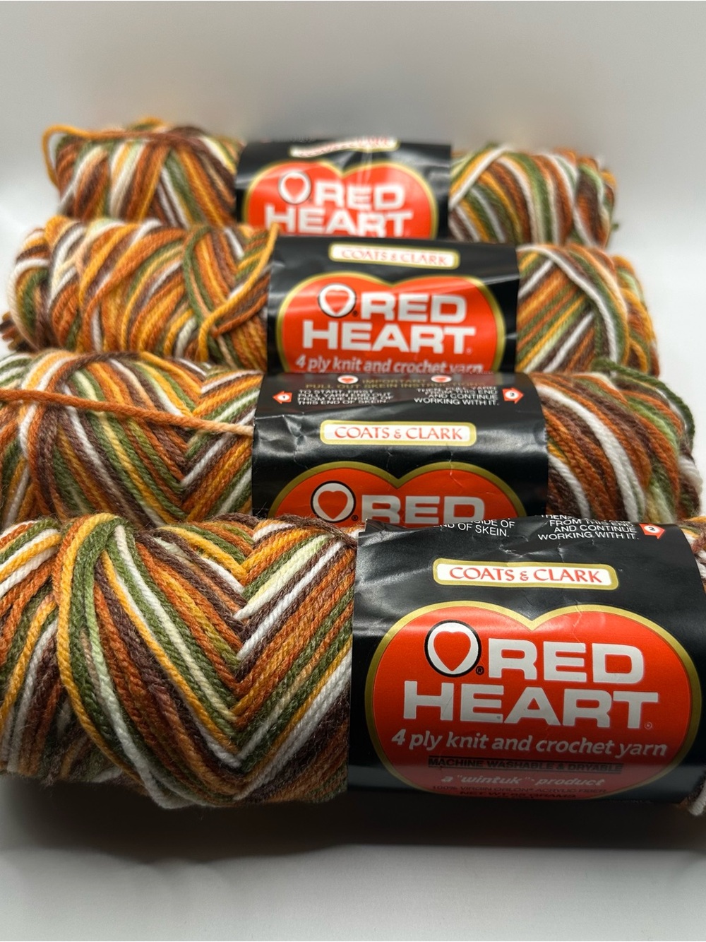 Red Heart Multicolor Autumn Yarn - Green, Brown, Orange, Cream